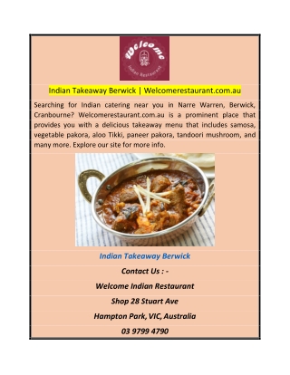 Indian Takeaway Berwick  Welcomerestaurant.com