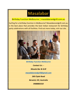 Birthday Function Melbourne  masalabarandgrill.com