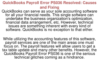 Easy ways to overcome QuickBooks Payroll Error PS036