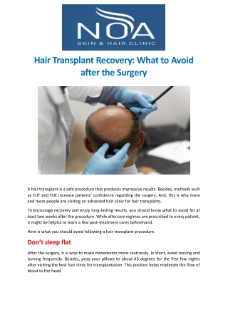 Hair Transplant Recovery What to Avoid after the Surgery