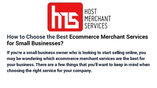 How to Choose the Best Ecommerce Merchant Services for Small Businesses?