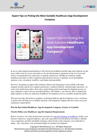 Expert Tips on Picking the Most Suitable Healthcare App Development Company