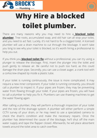 Why Hire a blocked toilet plumber.