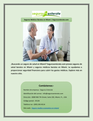 Seguros Médicos Baratos en Miami | Segurosenterate.com