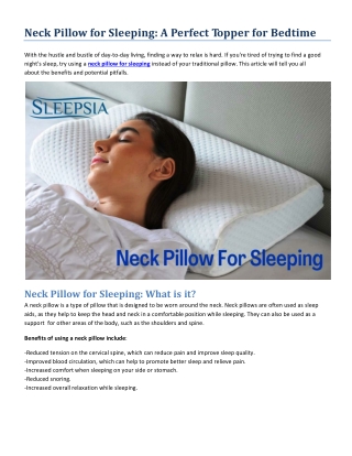 Neck Pillow for Sleeping: A Perfect Topper for Bedtime