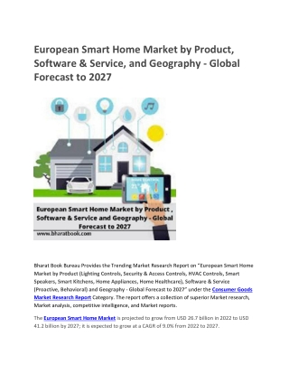 European Smart Home Market by Product, Software & Service and Geography - Global Forecast to 2027