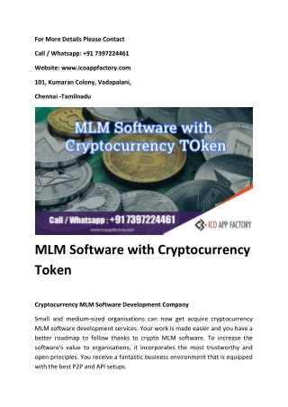 MLM Software with Cryptocurrency TOKEN