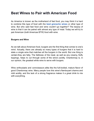 Wines to Pair with American Food