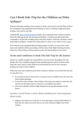 Can I Book Solo Trip for the Children on Delta Airlines?