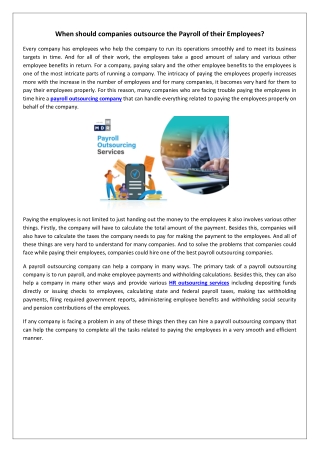 When should companies outsource the Payroll of their Employees