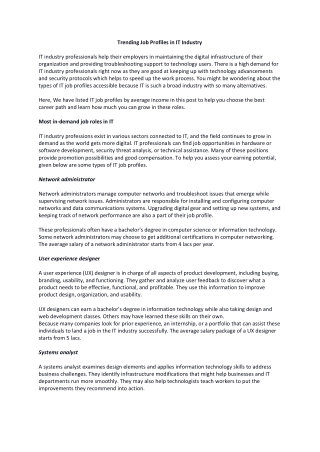 Trending Job Profiles in IT Industry