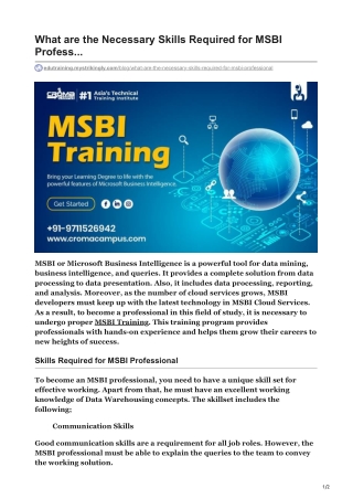 What are the Necessary Skills Required for MSBI Professional