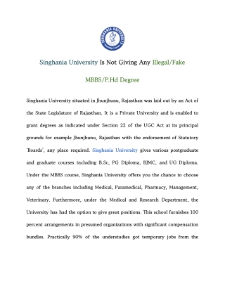 Singhania University Is Not Giving Any Illegal_Fake MBBS_P.HD Degree