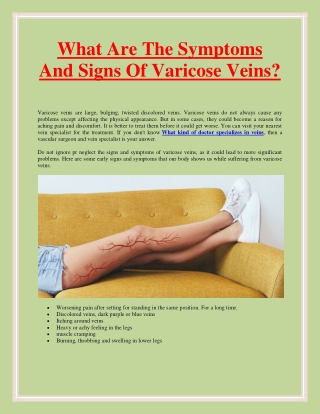 What Are The Symptoms And Signs Of Varicose Veins