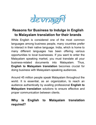 Reasons for Business to Indulge in English to Malayalam translation for their br