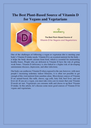 Source of Vitamin D for Vegans and Vegetarians