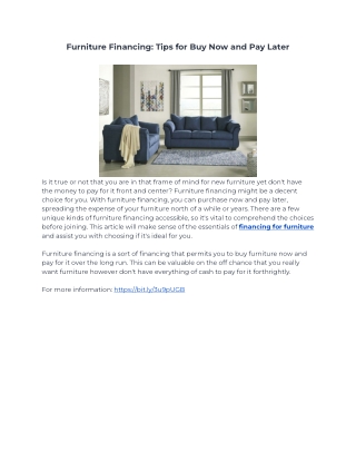 Furniture Financing: Tips for Buy Now and Pay Later