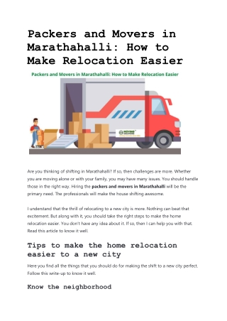Packers and Movers in Marathahalli: How to Make Relocation Easier