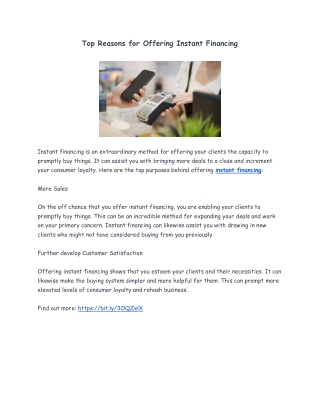 Top Reasons for Offering Instant Financing