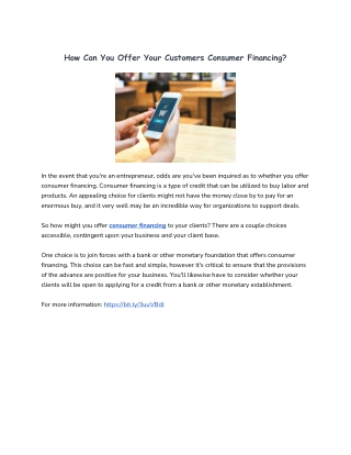 How Can You Offer Your Customers Consumer Financing?
