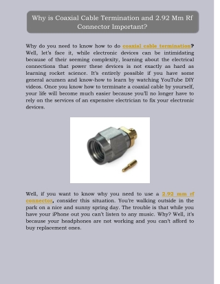 Why is Coaxial Cable Termination and 2.92 Mm Rf Connector Important