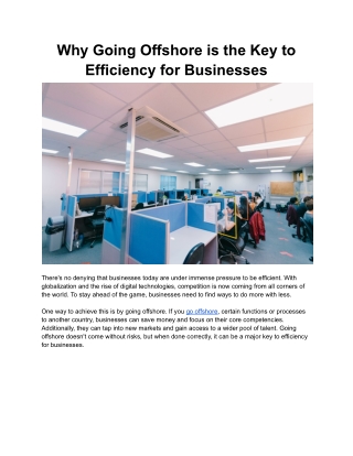 Why Going Offshore is the Key to Efficiency for Businesses