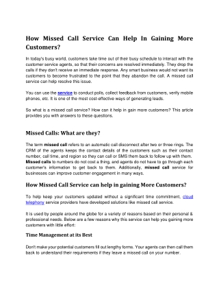 How Missed Call Service Can Help In Gaining More Customers