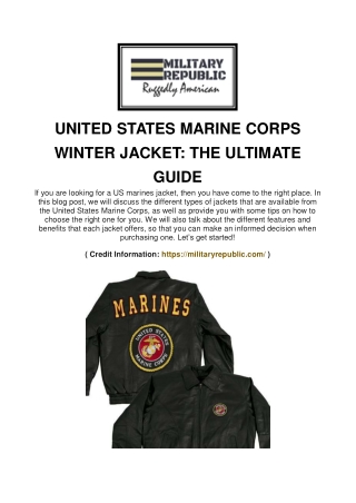 UNITED STATES MARINE CORPS WINTER JACKET