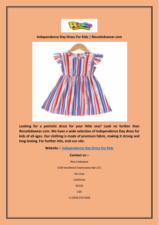Independence Day Dress For Kids | Riocokidswear.com