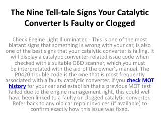 The Nine Tell-tale Signs Your Catalytic Converter Is Faulty or Clogged