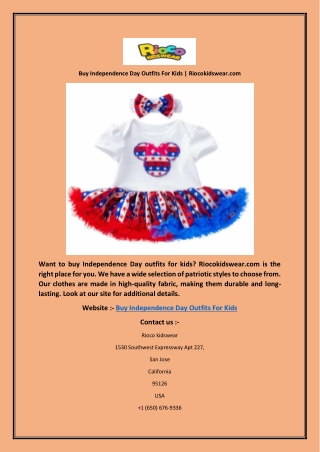Buy Independence Day Outfits For Kids | Riocokidswear.com