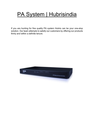 PA System | Hubrisindia