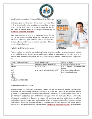 Ayush Institute Admissions Consulting