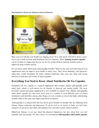 Best Capsules to Boost your Stamina as well as Endurance