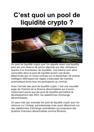 Un pool de liquidité crypto : Définition — Utilité — Fonctionnement