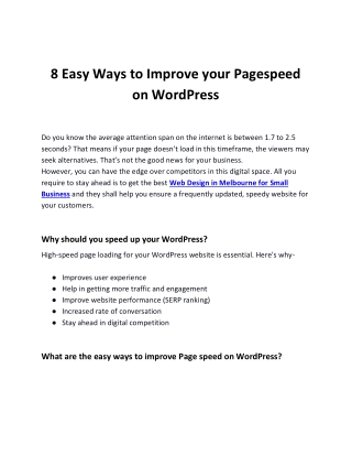 8 Easy Ways to Improve your Pagespeed on WordPress