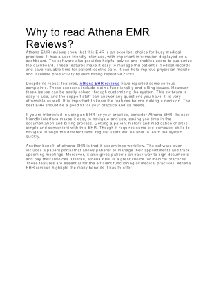 Why to read Athena EMR Reviews