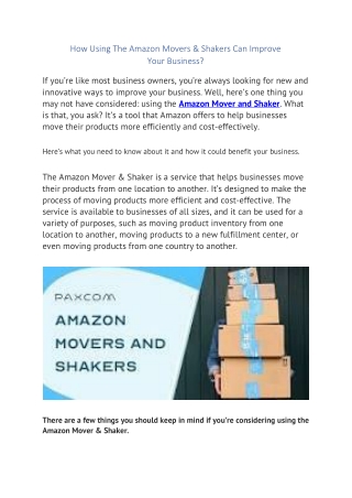 How Using The Amazon Movers & Shakers Can Improve Your Business