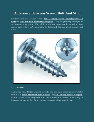 Difference Between Screw, Bolt And Stud