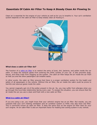 Essentials Of Cabin Air Filter To Keep A Steady Clean Air Flowing In