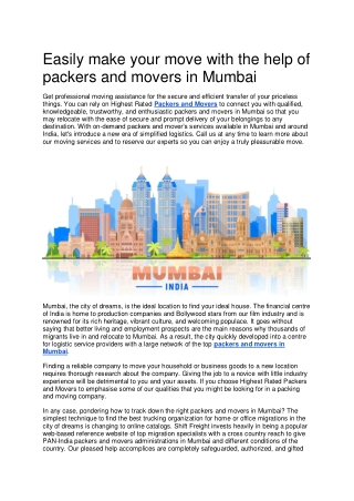 Easily make your move with the help of packers and movers in Mumbai