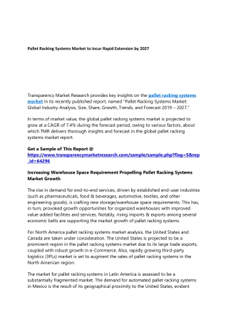 Pallet Racking Systems Market, Advancement Strategy, Main Top Players, Analysis