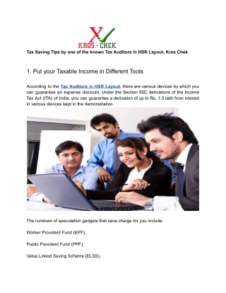 Tax Saving Tips by one of the known Tax Auditors in HSR Layout, Kros Chek