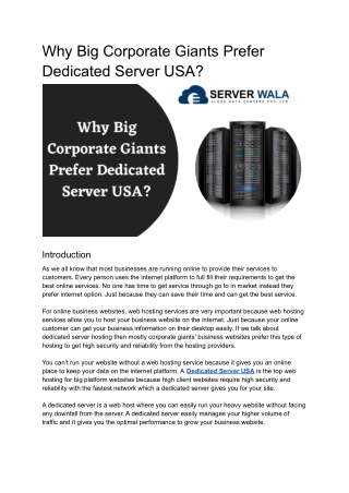 Why Big Corporate Giants Prefer Dedicated Server USA_