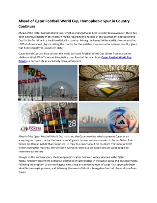 Ahead of Qatar Football World Cup, Homophobic Spur in Country Continues
