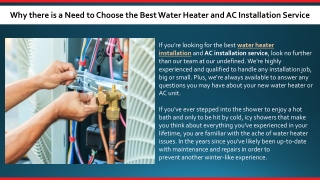 Why there is a Need to Choose the Best Water Heater and AC Installation Service?
