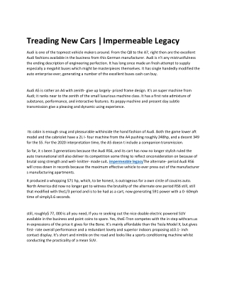 Treading New Cars | Impermeable Legacy