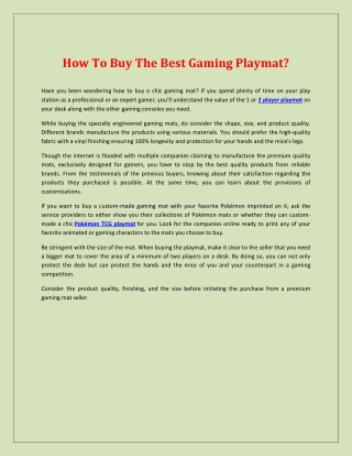 How To Buy The Best Gaming Playmat