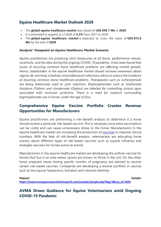 Equine Healthcare Market Outlook 2028