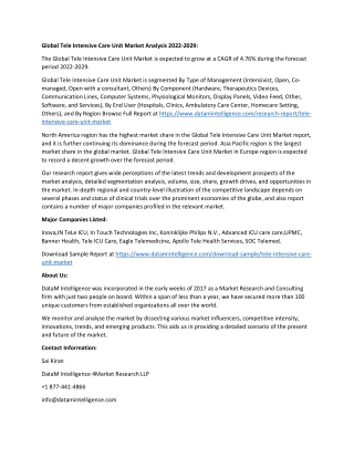 Global Tele Intensive Care Unit Market Value Trends Analysis 2022-2029